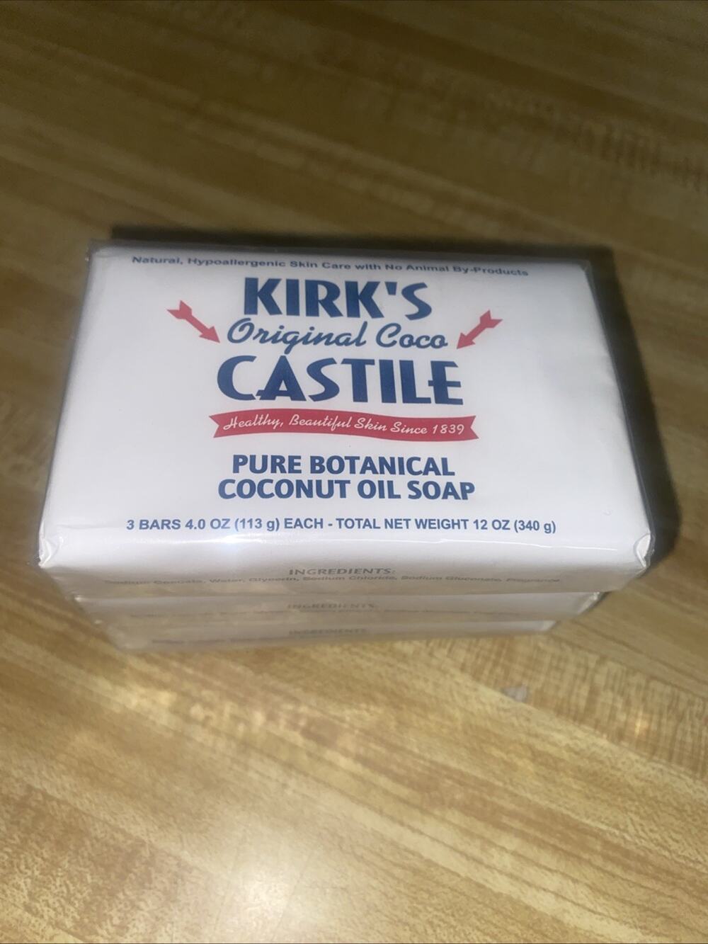 Set Of 3 New Kirk's Original Coco Castile Soap 100% Premium Coconut Oil Bars